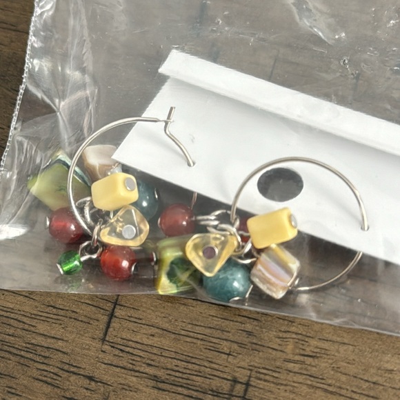 J11. CHARTER CLUB - Macy’s Silver Hoops with Colorful Beaded Earrings NEW - Picture 2 of 2